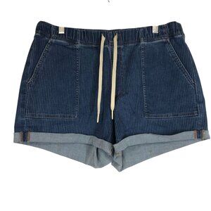 UPWEST - WOMEN'S LARGE -BLUE DENIM DRAWSTRING WAIST COTTON BLEND CUFFED SHORTS